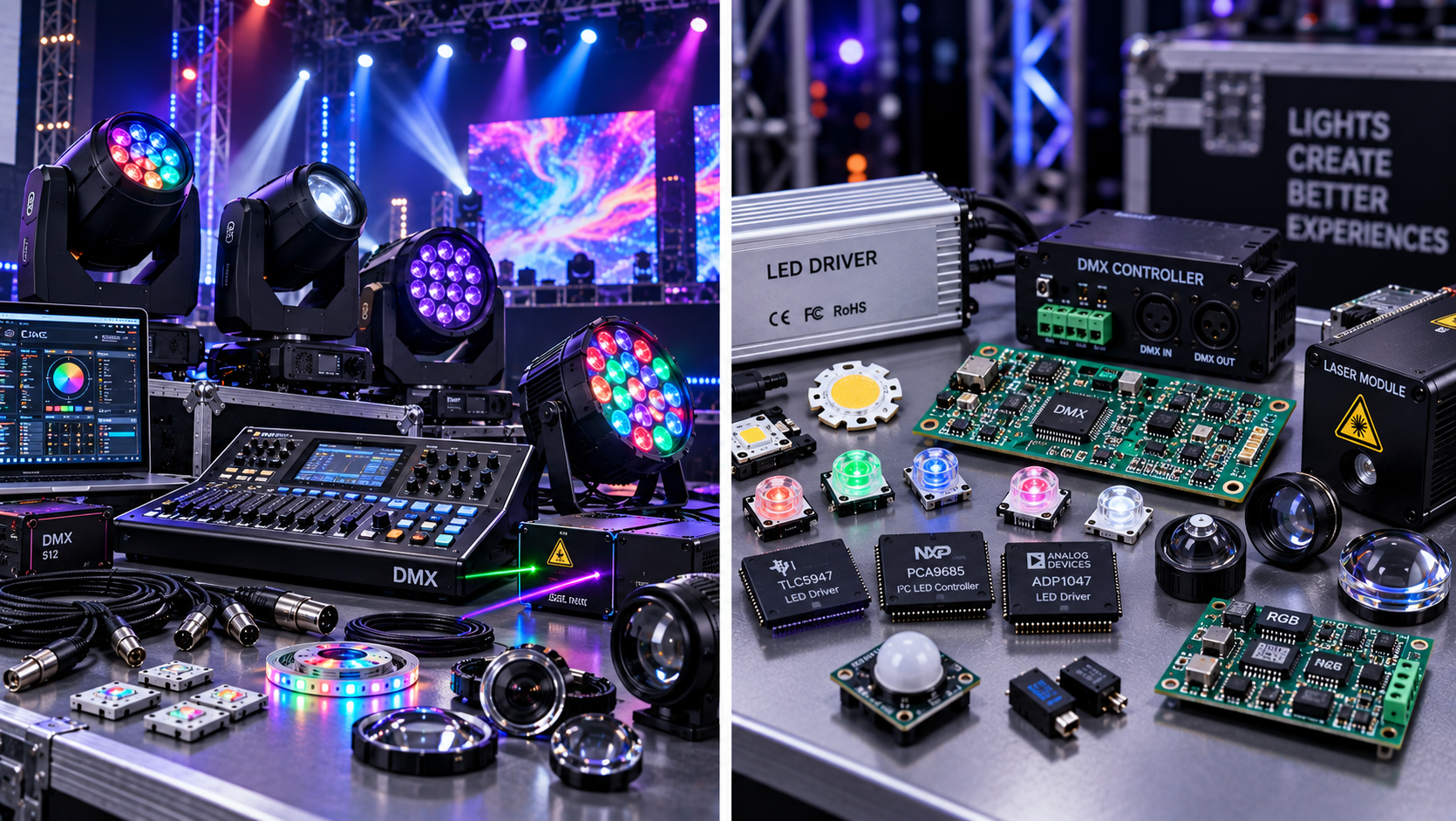 Stage lighting and visual system components